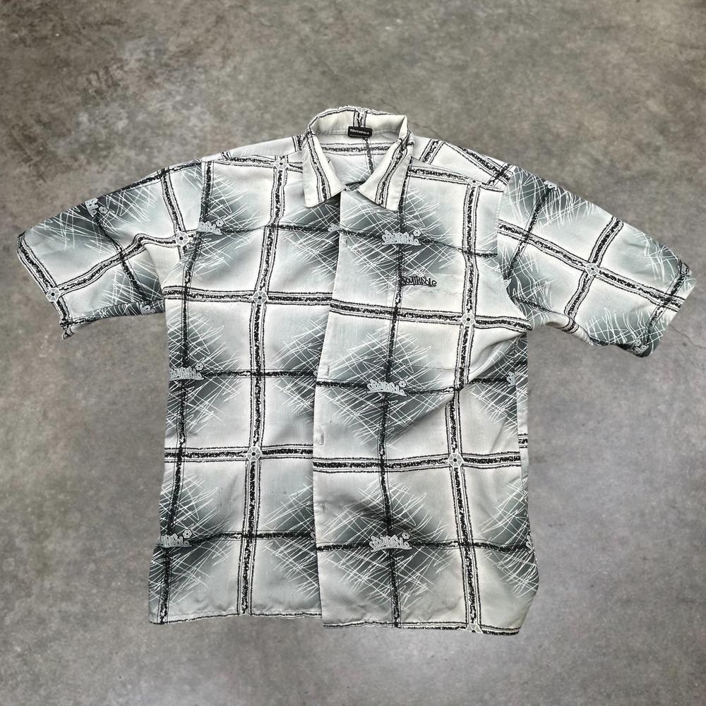 Southpole Vintage Y2K Button Down Shirt Grey‎ Cyber Graphic Skater Mens Medium